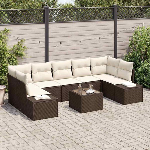 vidaXL Sofa Set mit Kissen 8 pcs Braun Poly Rattan
