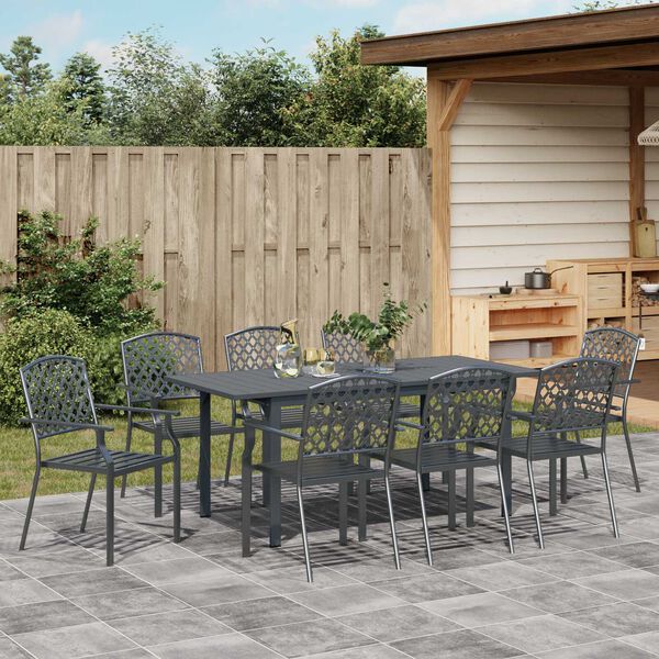 vidaXL Garten Essgruppe 9 pcs Anthrazit Pulverbeschichteter Stahl