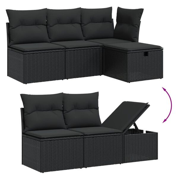 vidaXL 8-tlg. Garten-Sofagarnitur mit Kissen Schwarz Poly Rattan