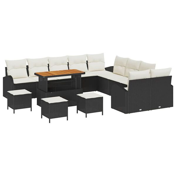 vidaXL Garten-Sofa-Set mit Kissen 14 pcs Schwarz Poly Rattan