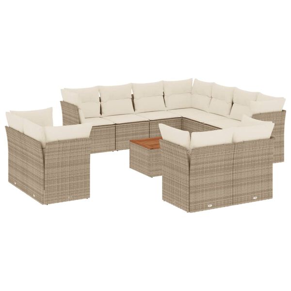 vidaXL 12-tlg. Garten-Sofagarnitur mit Kissen Beige Poly Rattan