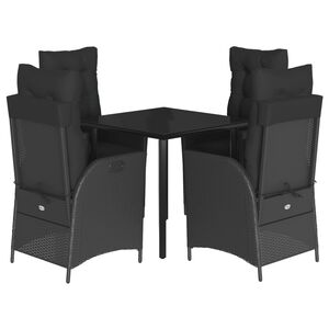 vidaXL 5-tlg. Garten-Essgruppe mit Kissen Schwarz Poly Rattan