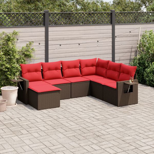 vidaXL 7-teiliges Gartensofa-Set mit Kissen, braun, Polyrattan