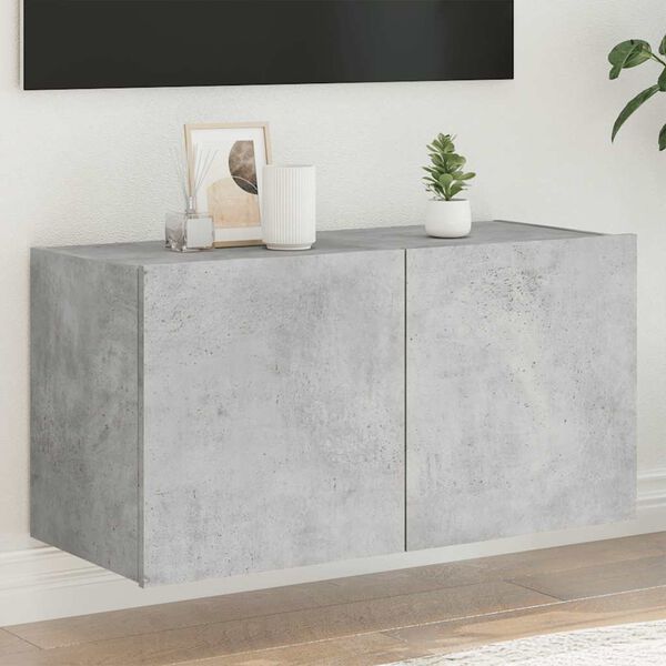 vidaXL TV-Wandschrank mit LED-Leuchten Betongrau 80x35x41 cm
