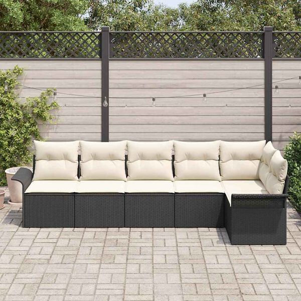 vidaXL Gartensofa-set mit Kissen 6 pcs Schwarz Poly-Rattan