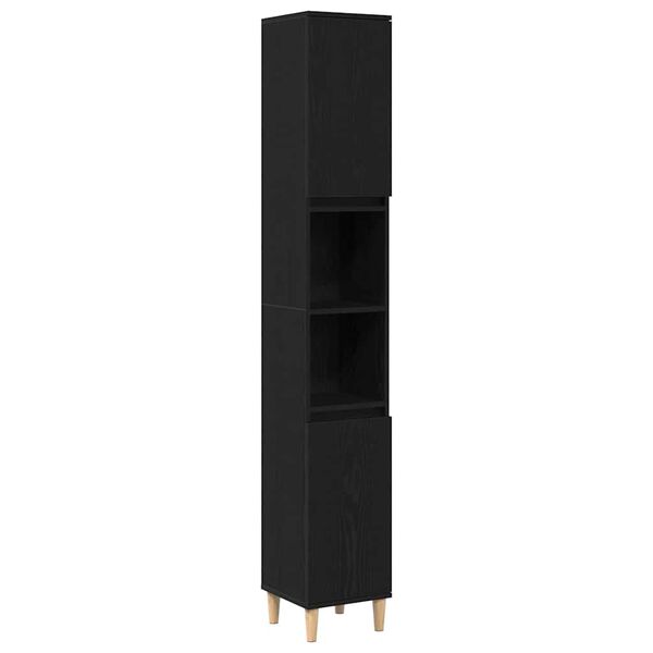 vidaXL Badezimmerschrank mit T&uuml;r Schwarz Eichen-Optik 30 x 30 x 190 cm