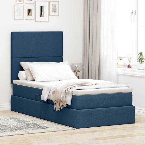 vidaXL Bett mit Stauraum und LED mit LED Blau 90 x 190 cm Polyester
