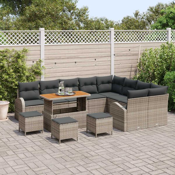 vidaXL Gartensofa-set mit Kissen 13 pcs Grau Poly-Rattan