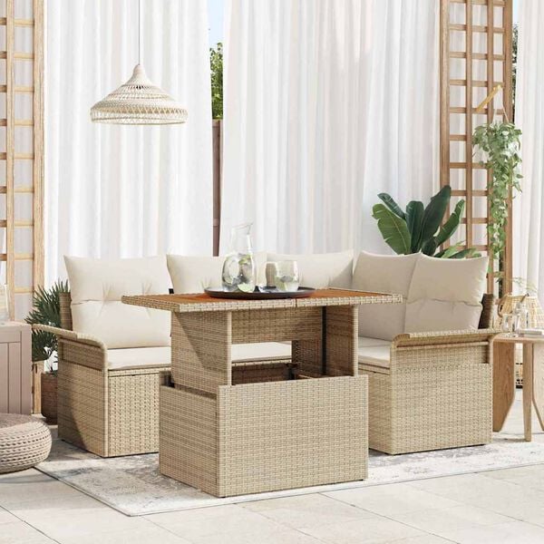 vidaXL Garten-Sofa-Set mit Kissen 5 pcs Beige und Creme