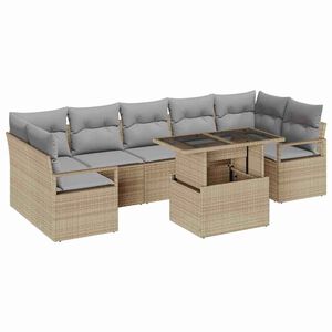 vidaXL Garten-Sofa-Set mit Kissen 8 pcs Beige und Hellgrau Poly-Rattan