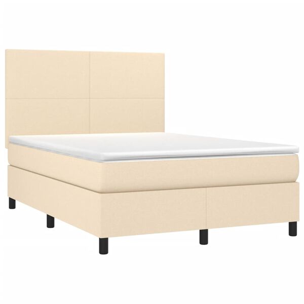 vidaXL Boxspringbett mit Matratze & LED Creme 140x190 cm Stoff