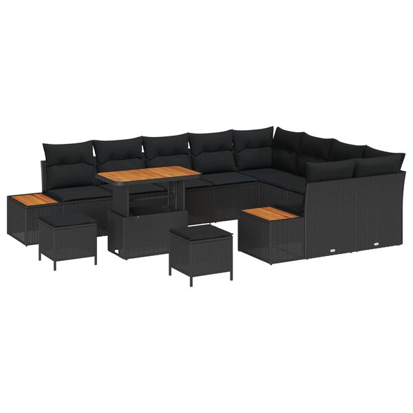 vidaXL Gartensofa-set mit Kissen 12 pcs Schwarz Poly Rattan