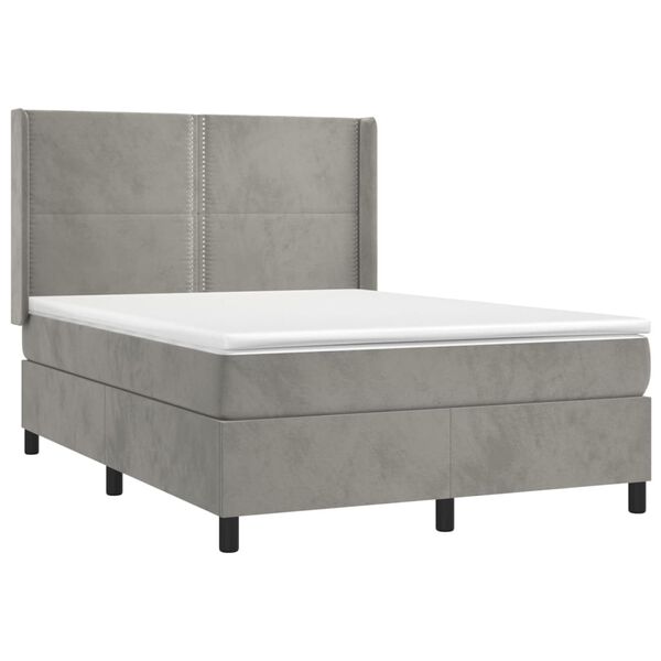 vidaXL Boxspringbett mit Matratze & LED Hellgrau 140x200 cm Samt