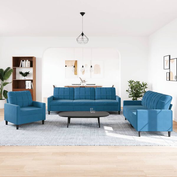 vidaXL 3-tlg. Sofagarnitur mit Kissen Blau Samt