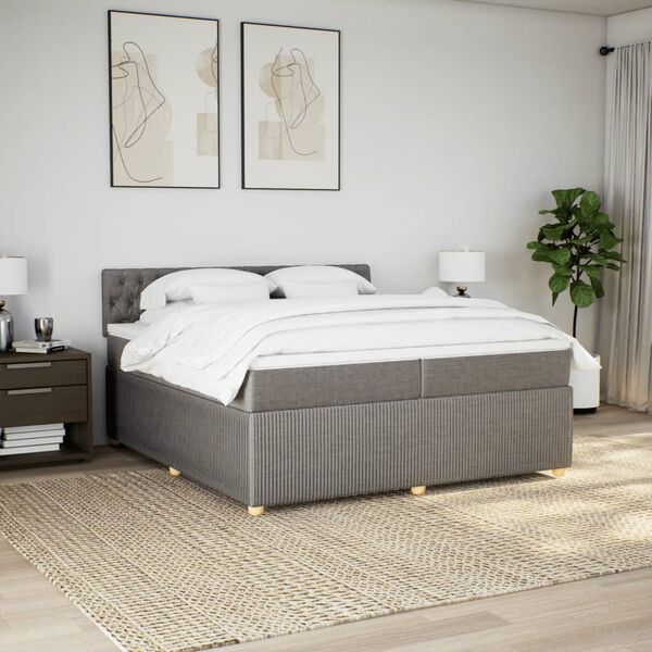 vidaXL Boxspringbett mit Matratze Taupe 200x200 cm Stoff