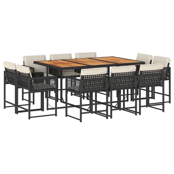 vidaXL 11-tlg. Garten-Essgruppe mit Kissen Schwarz Poly Rattan