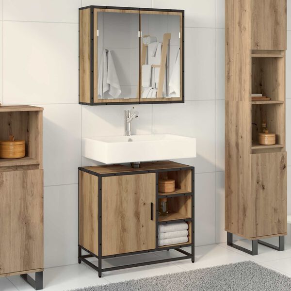 vidaXL Badezimmerm&ouml;bel-Set mit Regal 2 pcs Artisan-Eiche Holzwerkstoff