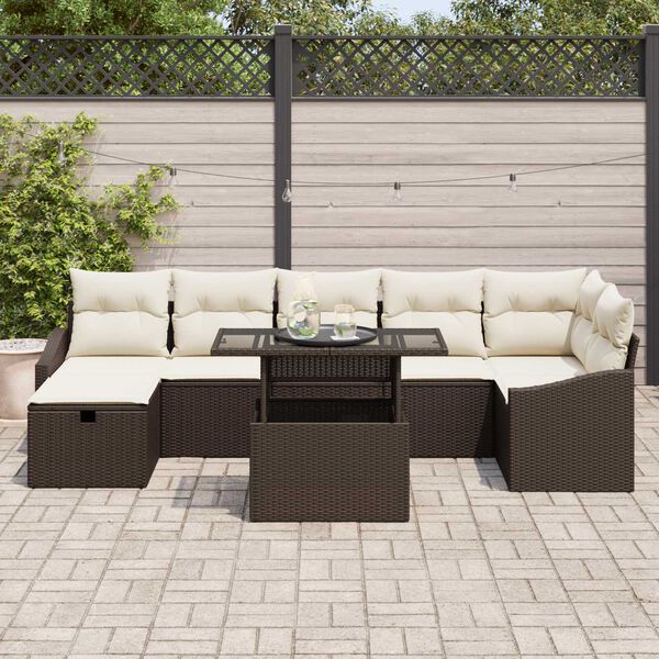 vidaXL Garten-Sofa-Set mit Kissen mit Speicher 8 pcs Braun Poly Rattan