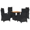 vidaXL 5-tlg. Garten-Essgruppe mit Kissen Schwarz Poly Rattan