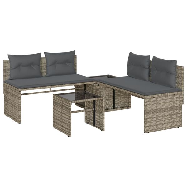 vidaXL 4-tlg. Garten-Sofagarnitur mit Kissen Grau Poly Rattan