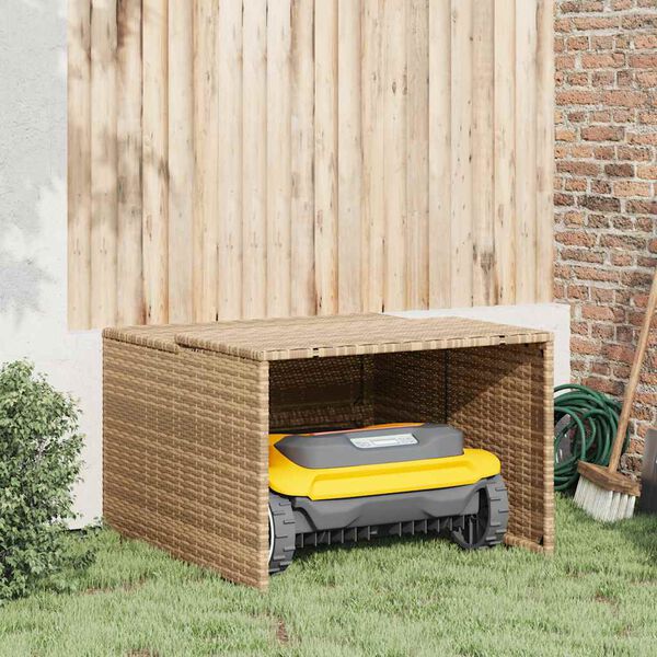 vidaXL M&auml;hroboter-Garage Beige 86x90x52/57 cm Poly Rattan
