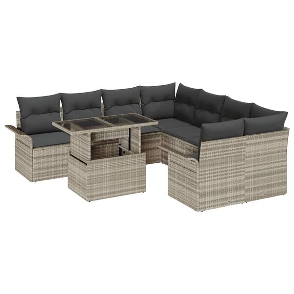 vidaXL Gartensofa-set mit Kissen 9 pcs Hellgrau Poly Rattan