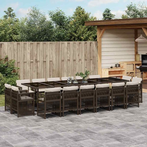 vidaXL 17-tlg. Garten-Essgruppe mit Kissen Braun Poly Rattan