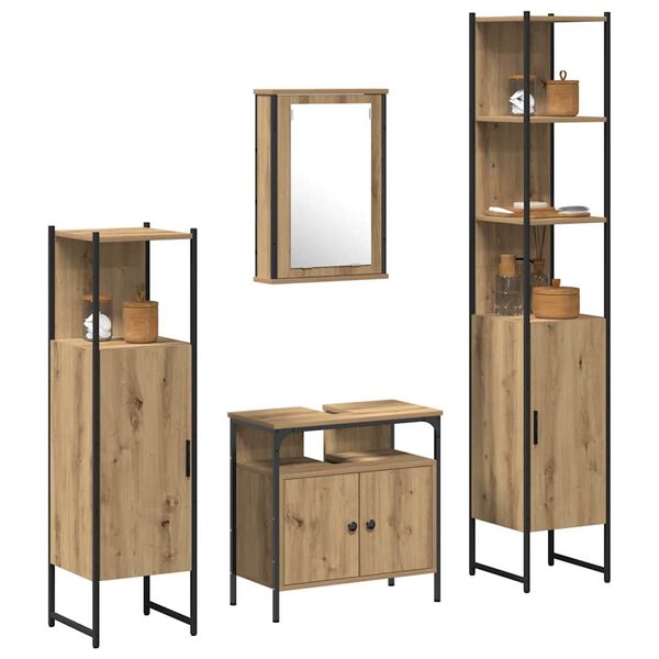 vidaXL Badezimmerm&ouml;bel Set mit Regal 4 pcs Artisan-Eiche Holzwerkstoff