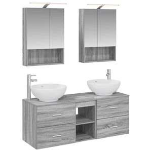 vidaXL Badezimmerm&ouml;bel-Set 5 pcs Grau Sonoma Ingenieurholz und Glas