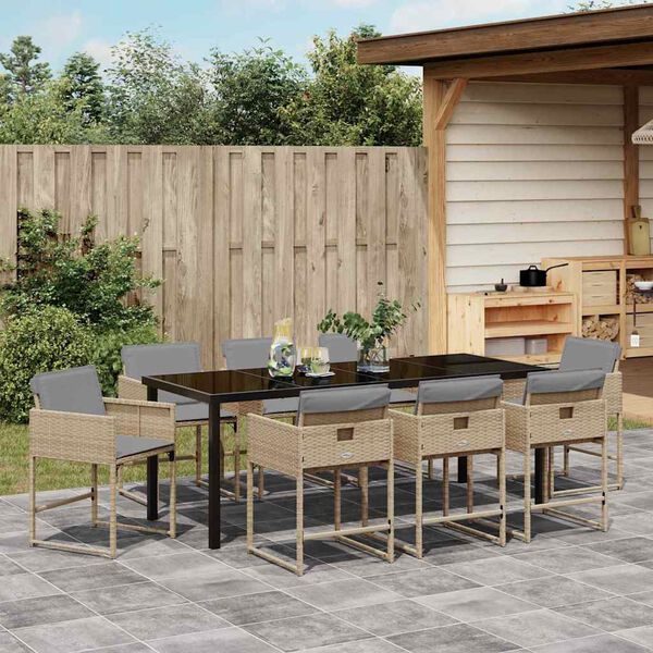 vidaXL Garten Essgruppe 9 pcs Beige Poly-Rattan
