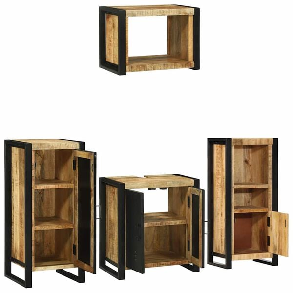 vidaXL Badezimmerm&ouml;bel-Set 4 pcs Braun Massives upgecyceltes Holz