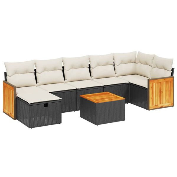 vidaXL 7-tlg. Garten-Sofagarnitur mit Kissen Schwarz Poly Rattan