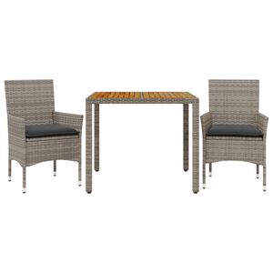 vidaXL 3-tlg. Garten-Essgruppe mit Kissen Grau Poly Rattan Akazie