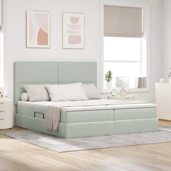 vidaXL Bett mit LED-Lichtleisten Hellgrau 200 x 200 cm Samt