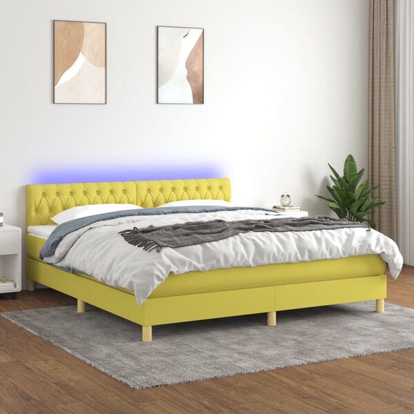 vidaXL Boxspringbett mit Matratze & LED Gr&uuml;n 180x200 cm Stoff