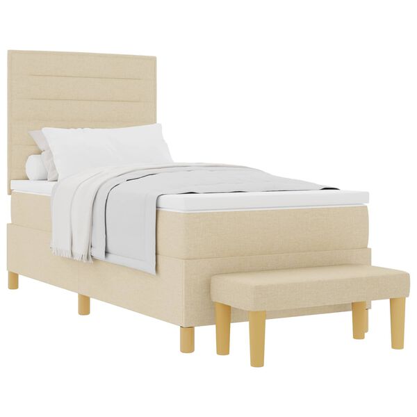 vidaXL Boxspringbett mit Matratze mit Kopfteil Creme 90 x 190 cm Stoff