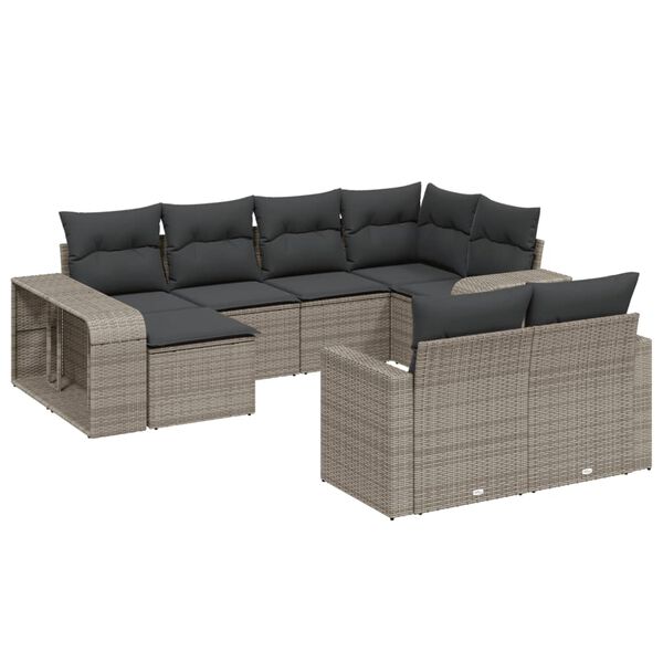 vidaXL 10-tlg. Garten-Sofagarnitur mit Kissen Grau Poly Rattan