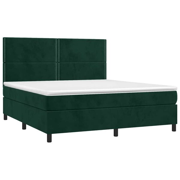 vidaXL Boxspringbett mit Matratze & LED Dunkelgr&uuml;n 180x200 cm Samt