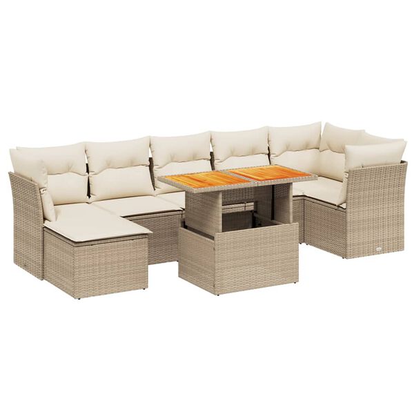 vidaXL 8-tlg. Garten-Sofagarnitur mit Kissen Beige Poly Rattan