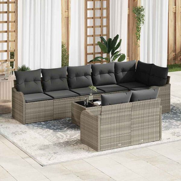 vidaXL Gartensofa-set 9 pcs Hellgrau Poly-Rattan