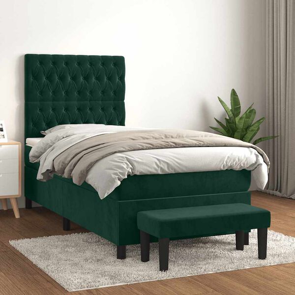 vidaXL Boxspringbett mit Matratze Dunkelgr&uuml;n 90x190 cm Samt