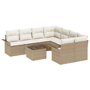 vidaXL Gartensofa-set mit Kissen 9 pcs Beige und Creme Poly-Rattan