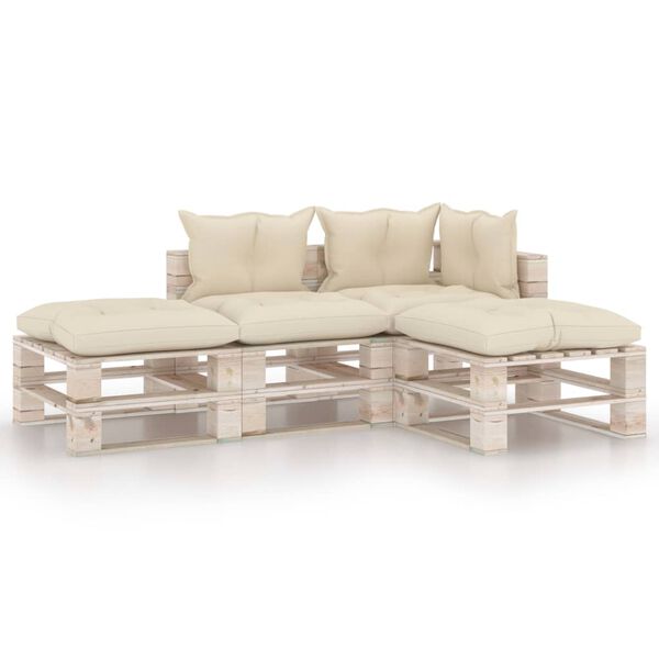 vidaXL 4-tlg. Garten-Lounge-Set aus Paletten mit Kissen Kiefernholz