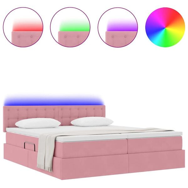 vidaXL Bett mit LED-Lichtleisten mit Kopfteil Rosa 180 x 200 cm Samt