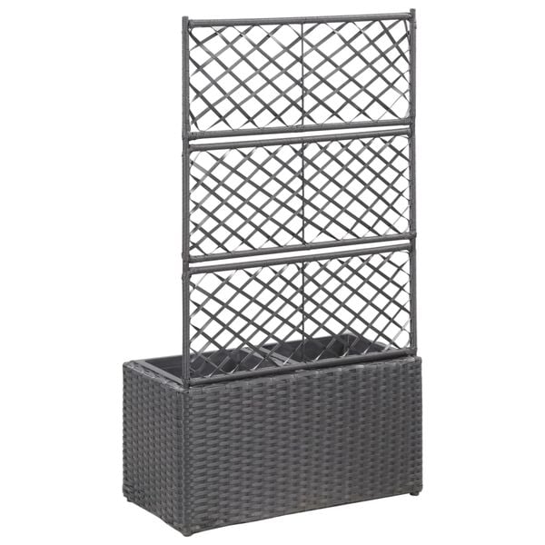 vidaXL Hochbeet mit Rankgitter 2 Töpfe 58×30×107cm Poly Rattan Schwarz