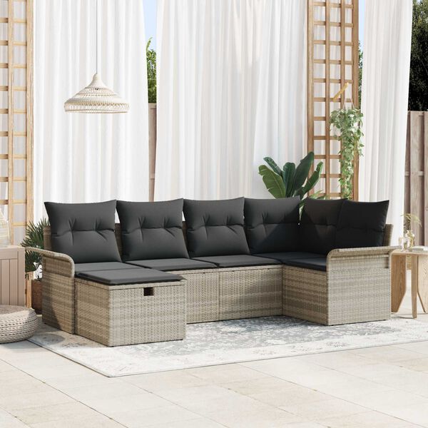 vidaXL Gartensofa-set mit Kissen 6 pcs Hellgrau Poly-Rattan