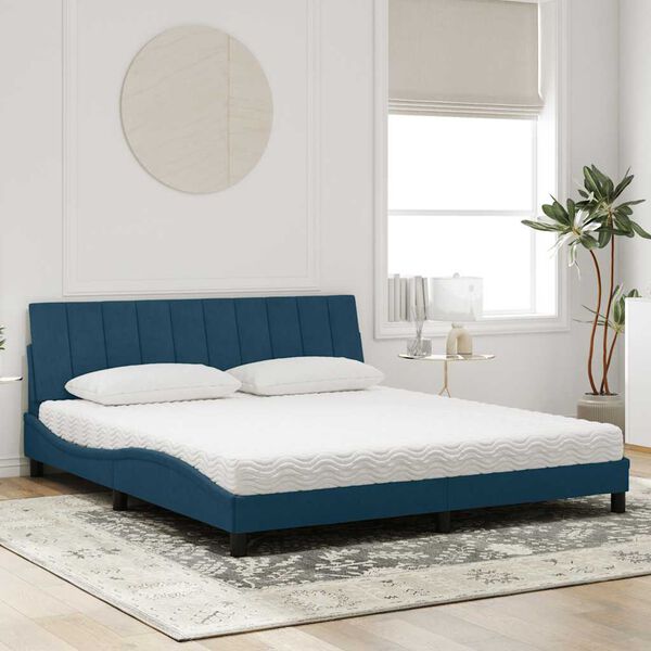 vidaXL Bett mit Matratze "Hanko" Blau 180x200 cm Samt