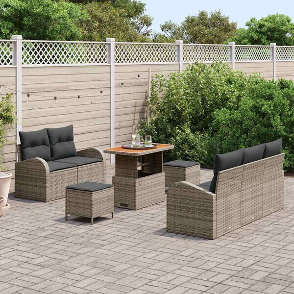 vidaXL Gartensofa-set mit Kissen 8 pcs Grau Poly-Rattan