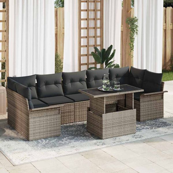 vidaXL Gartensofa-set mit Kissen 8 pcs Grau Poly-Rattan