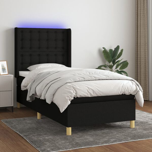 vidaXL Boxspringbett mit Matratze & LED Schwarz 90x190 cm Stoff